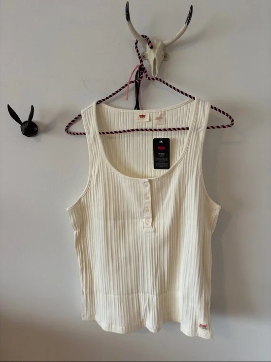 Levi's Cream Ribbed Henley Tank - Button Front - Picture 1 of 6